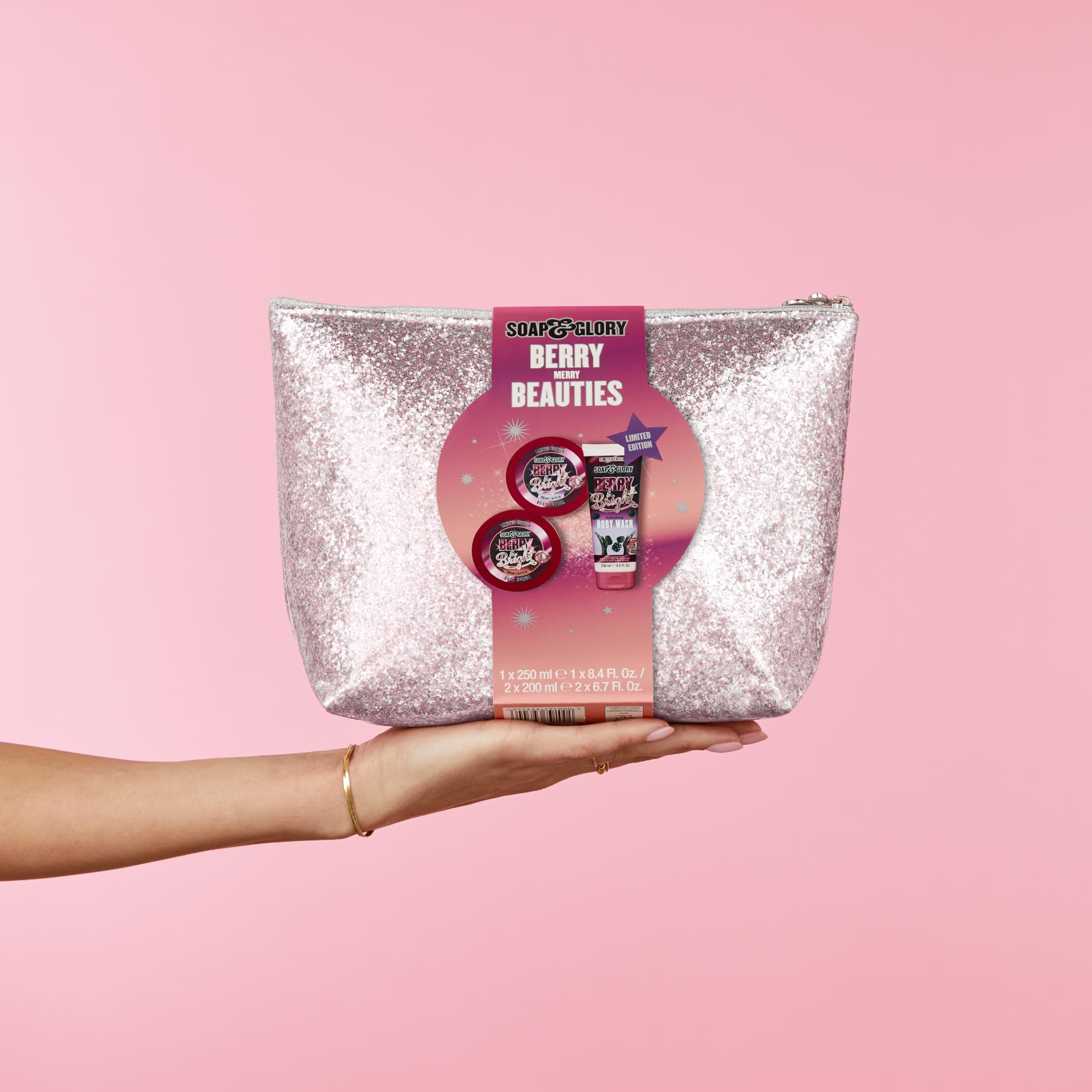 Soap & Glory Berry Merry Gift Set - Limited Edition Body Wash, Exfoliating Scrub and Body Butter - Enriched with Notes of Blackberry, Peony & Apple Blossom (3 Count)